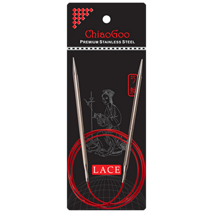 ChiaoGoo RED Lace Rondbreinaald – 40 Cm, 4,50 Mm, Roestvrij Staal, Matte Afwerking, Flexibele Kabellengte Zonder Knik