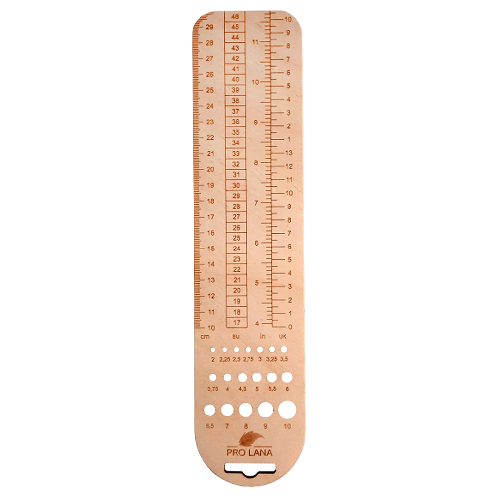 Pro Lana Wooden Sock Ruler 30 cm | Centimeter, Inch & Needle Gauge ...